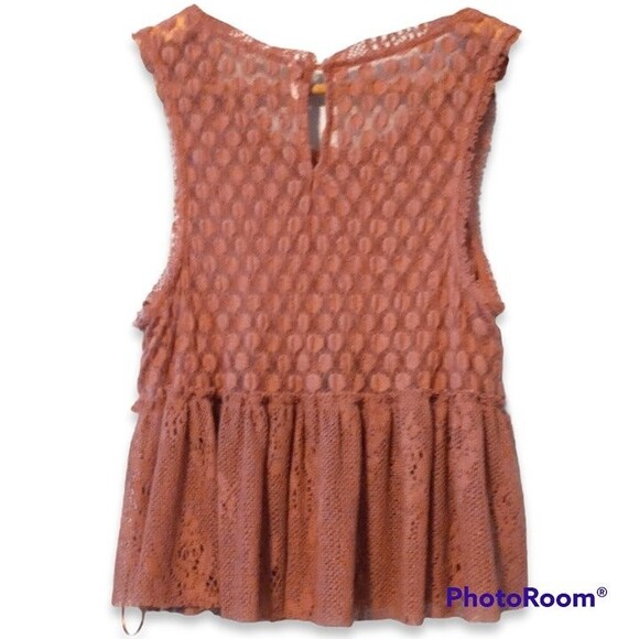 Free People Park Slope Babydoll Tank-Size XS-Lace-Sheer- Rustic Rose - Peplum - Picture 2 of 7